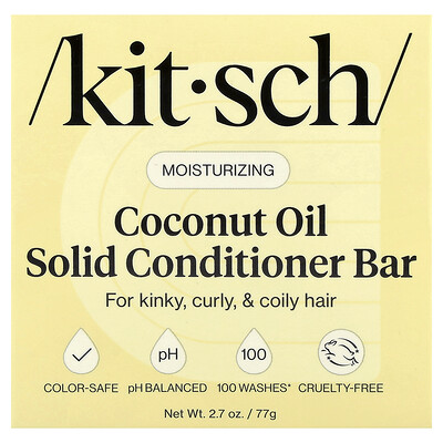 Kitsch, Barra acondicionadora sólida de humectación profunda, Aceite de coco, Té blanco y coco, 1 barra, 77 g (2,7 oz)