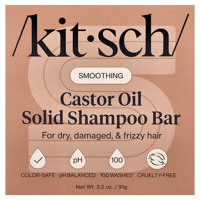Kitsch, Champú sólido nutritivo en barra, Aceite de ricino, Ámbar y karité azucarados, 91 g (3,2 oz)