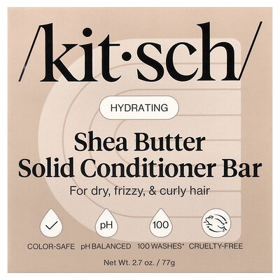 Kitsch, Barra de acondicionador sólido hidratante, Manteca de karité, Ámbar azucarado y karité, 1 barra, 77 g (2,7 oz)