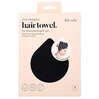 Kitsch, Toalla para el cabello ecológica, Negra, 1 pieza