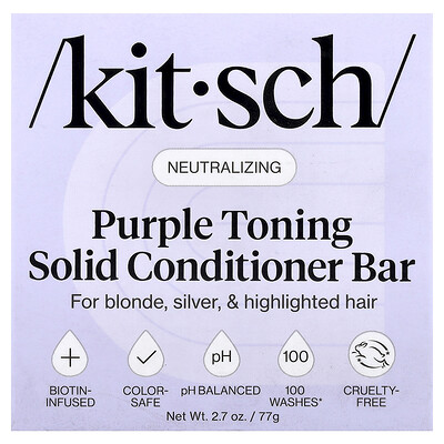 Kitsch, Acondicionador sólido en barra tonificante de color púrpura, Biotina, Azahar y jazmín, 1 barra, 77 g (2,7 oz)
