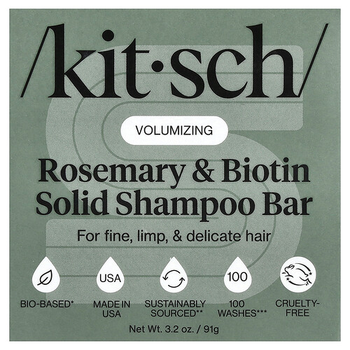 Kitsch Rosemary & Biotin Volumizing Solid Shampoo Bar, For Fine, Limp, & Delicate Hair, Rosemary & Biotin, 3.2 oz (91 g)