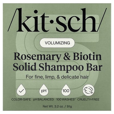 Kitsch, Champú sólido voluminizador en barra con romero y biotina, Para cabello fino, frágil y delicado, Lavanda dulce y romero, 91 g (3,2 oz)