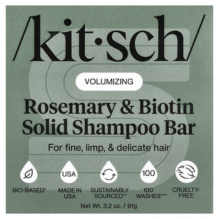 Kitsch, Rosemary & Biotin Volumizing Solid Shampoo Bar, For Fine, Limp, & Delicate Hair, Rosemary & Biotin, 3.2 oz (91 g)