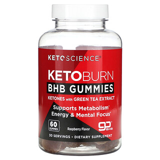 Keto Science‏, סוכריות גומי Keto Burn BHB, בטעם פטל, 60 סוכריות גומי