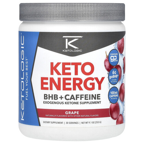Ketologic Keto Energy, BHB + Caffeine, Grape, 9.1 oz (255 g)