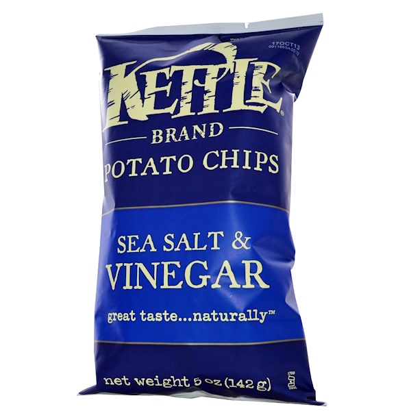 Kettle Foods, Картофельные чипсы,морская соль и уксус, 142 г