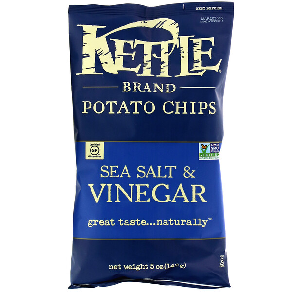 Kettle Foods‏, צ'יפס, מלח ים וחומץ, 142 גרם