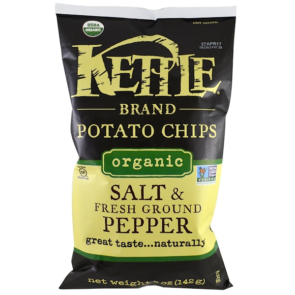 Kettle Foods‏, Organic Potato Chips, Salt and Fresh Ground Pepper, 5 oz (142 g)