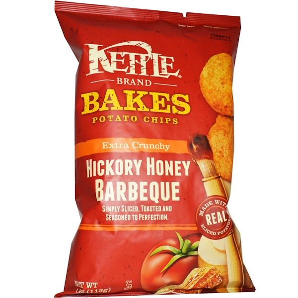 Kettle Foods, Запеченные картофельные чипсы, со вкусом барбекю с медом и гикори, 4 унции (113 г) (Discontinued Item) 