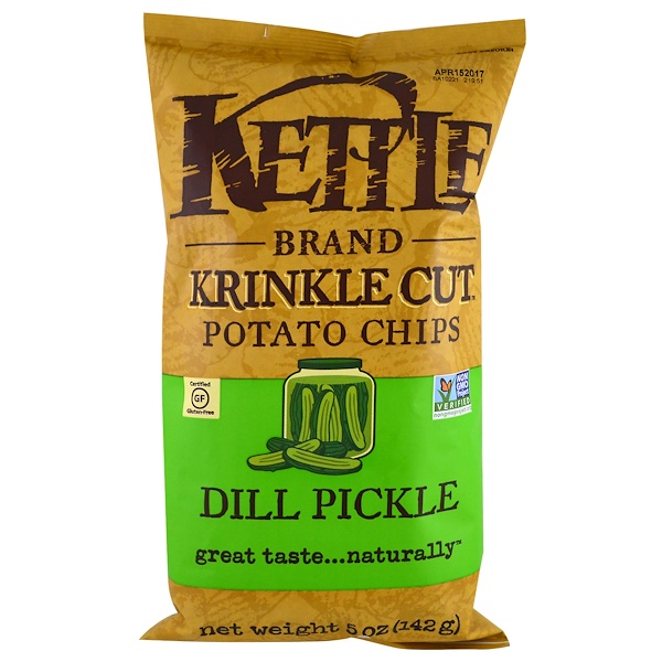 Kettle Foods‏, Krinkle Cut Potato Chips, Dill Pickle, 5 oz (142 g)
