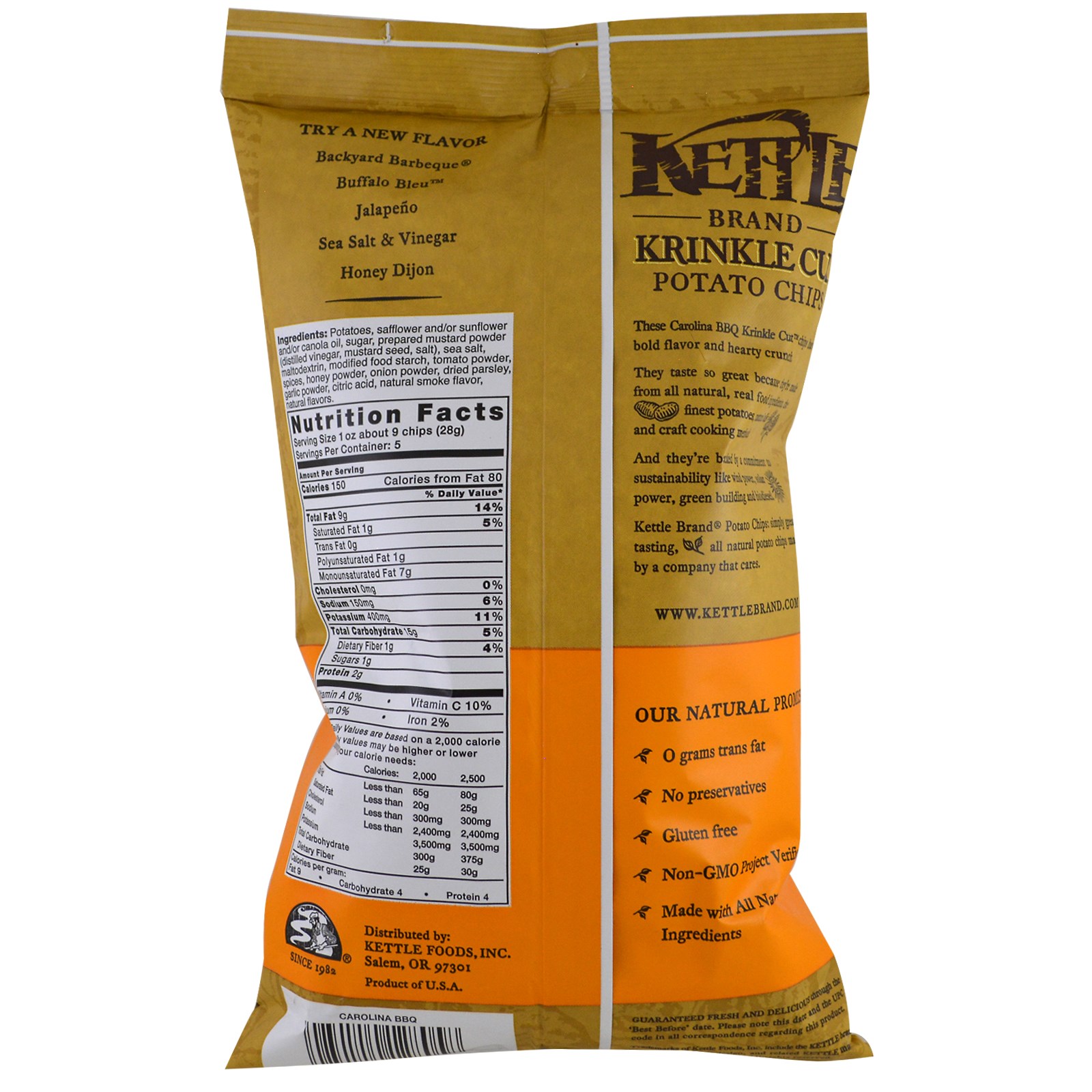 Kettle Foods, Krinkle Cut Potato Chips, Carolina BBQ, 5 oz (142 g) - iHerb