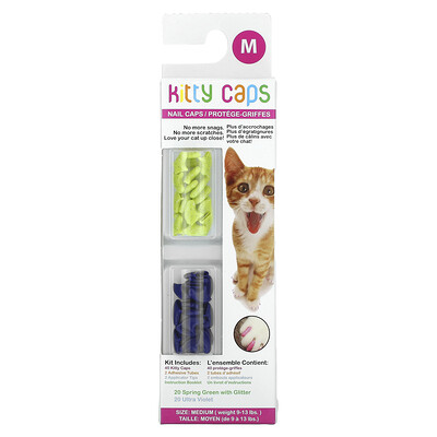

Kitty Caps Набор колпачков для ногтей, средний, весенний зеленый с блестками, ультрафиолетовый, 44 шт.