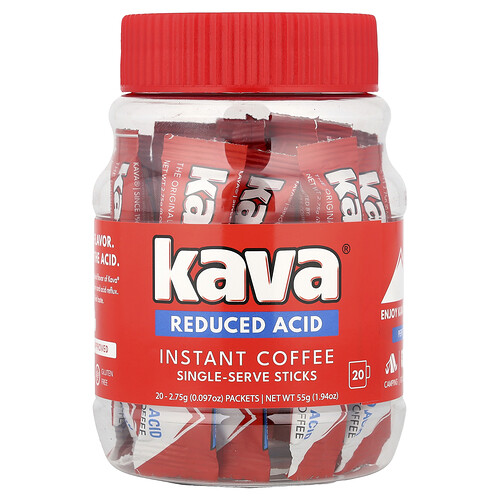 Kava Coffee, Instant Coffee Portion-Sticks, säurereduzierter Instant-Kaffee, 20 Päckchen, je 2,75 g (0,097 oz.).