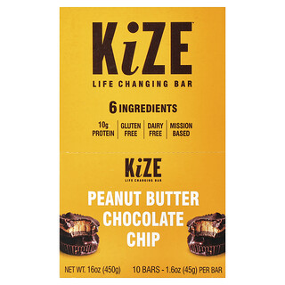 KiZE Life Changing Bar, Mantequilla de maní y chips de chocolate, 10 barritas, 45 g (1,6 oz) cada una