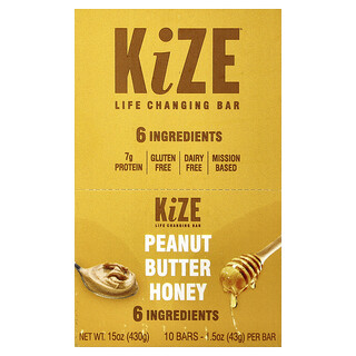 KiZE Life Changing Bar, Manteiga de Amendoim, Mel, 10 Barras, 43 g (1,5 oz) Cada