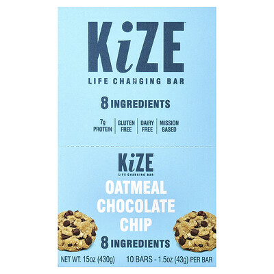 KiZE Life Changing Bar, Avena con chips de chocolate, 10 barritas, 43 g (1,5 oz) cada una