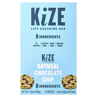 KiZE Life Changing Bar, Lascas de Chocolate com Aveia, 10 Barras, 43 g (1,5 oz) Cada