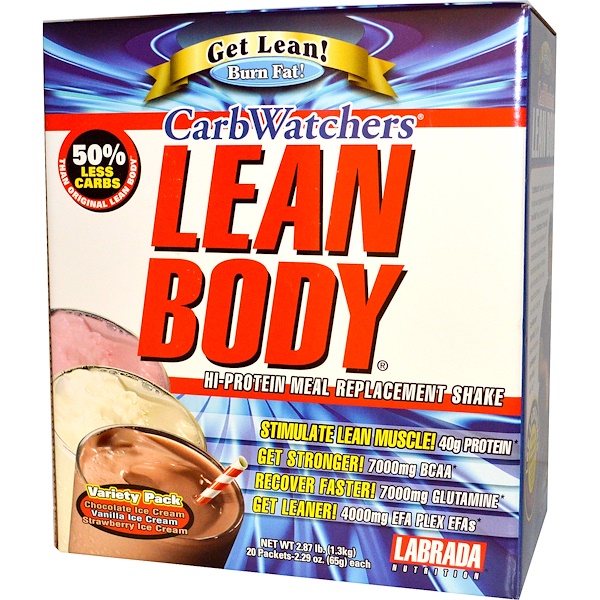 Labrada Nutrition, Carb Watchers Lean Body Hi- Protein Meal Replacement Shake, Variety Pack, 20 Packets, 2.29 oz (65 g) Each (Discontinued Item) 