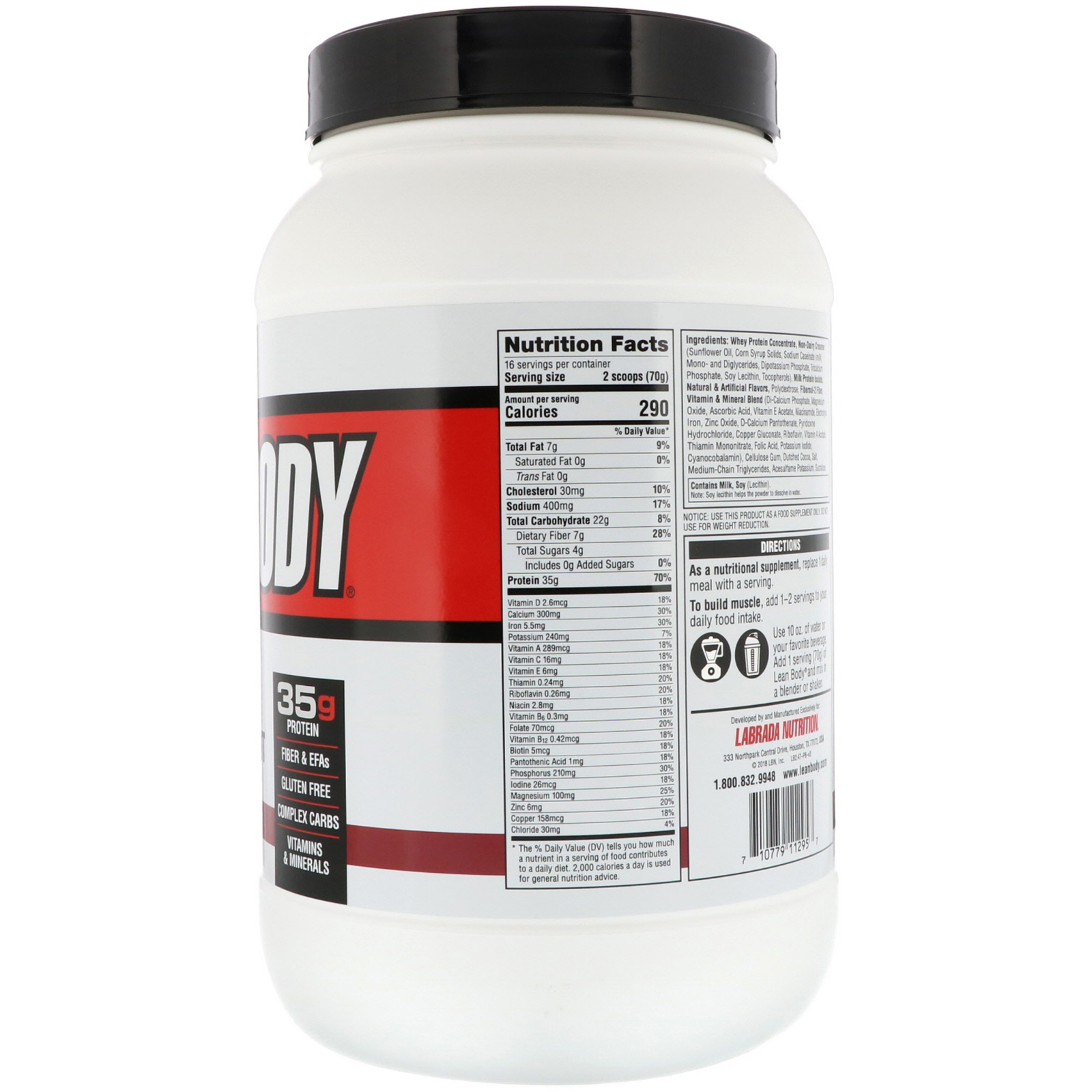 Labrada Nutrition, Lean Body, HiProtein Meal Replacement Shake