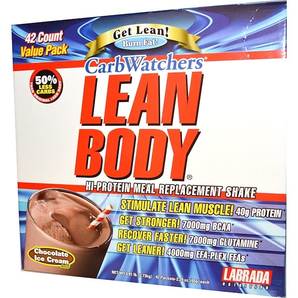 Labrada Nutrition, Carb Watchers Lean Body, Chocolate Ice Cream Flavor, 42 Packets, 2.29 oz. (65g) Each  (Discontinued Item) 