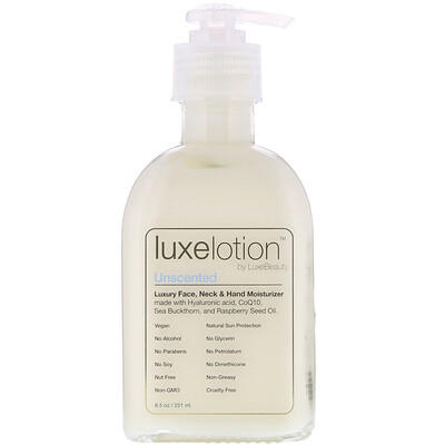LuxeBeauty Luxe Lotion, Luxury Face, Neck & Hand Moisturizer, Unscented, 8.5 fl oz (251 ml)