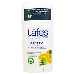 Lafe's Natural Body Care, Твердый дезодорант, активная невидимая защита от запаха, цитрус и бергамот, 63 г