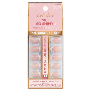 L.A. Girl, Oh So Shiny Artificial Nails, Gel Shine Nail Tips, GNT155 Modern French Tip, 25 Piece Kit