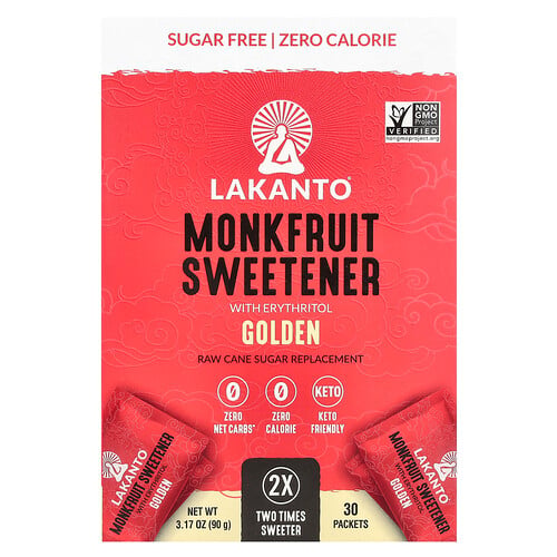 Lakanto, Monkfruit-Süßstoff mit Erythritol, Golden, 30 Packungen, 90 g (3,17 oz)