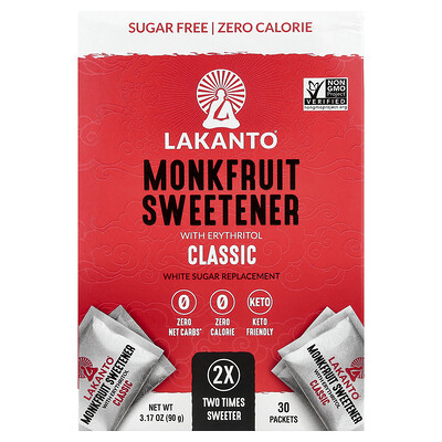 Lakanto, Monkfruit Sweetener with Erythritol, Classic, 30 Packets, 3.17 oz (90 g)