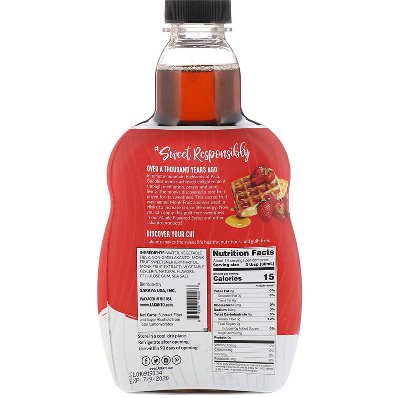 Lakanto, Monkfruit Sweetened Maple Flavored Syrup, 13 fl oz (384 ml) iHerb