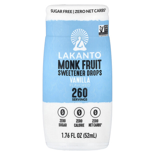 Lakanto, Monkfruit Sweetener Drops, Monkfruit Sweetener Drops, Vanille, 52 ml (1,76 fl. oz.)