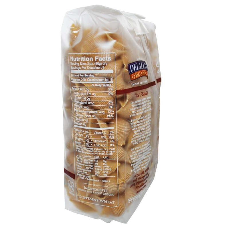 DeLallo, Shells No. 91, 100 Organic Whole Wheat Pasta, 16 oz (454 g