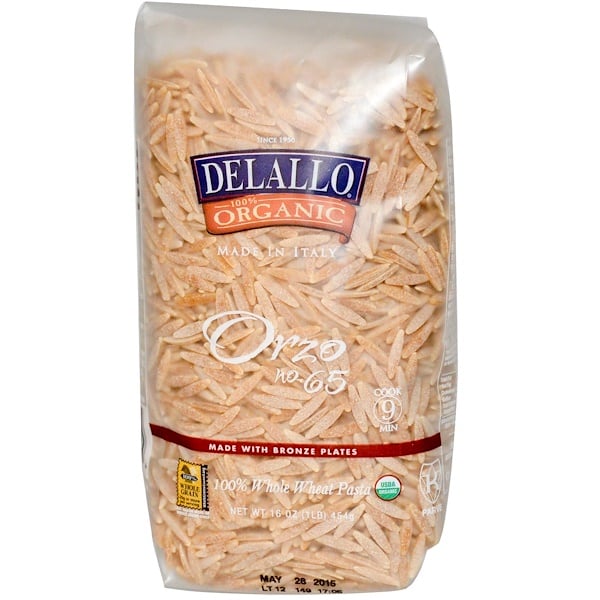 DeLallo, Орзо № 65, 100% органическая паста из цельной пшеницы, 16 унций (454 г)