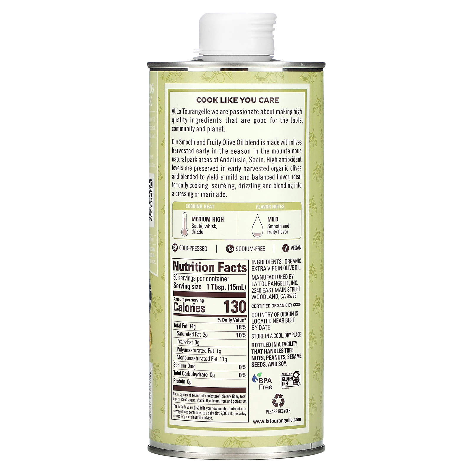 La Tourangelle, Organic Extra Virgin Olive Oil, Smooth & Fruity, 25.4