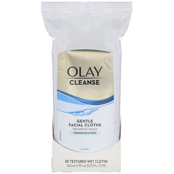 Olay, Cleanse, Gentle Facial Cloths, Fragrance Free, 30 Textured Wet