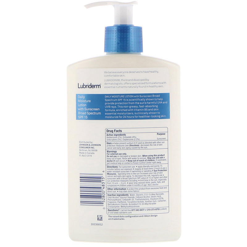 Lubriderm, Daily Moisture Lotion with Sunscreen, SPF 15, 13.5 fl oz
