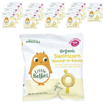 Little Bellies, Organic Sweetcorn Round-A-Bouts, 7+ Months, 18 Bags, 0.42 oz (12 g) Each