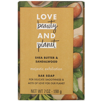 Love Beauty and Planet Majestic Exfoliation, Bar Soap, Shea Butter & Sandalwood, 7 oz (198 g)