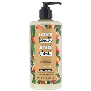 Love Beauty and Planet, 乳木果天鵝絨身體乳，含乳木果油和檀香，13.5 液量盎司（400 毫升）
