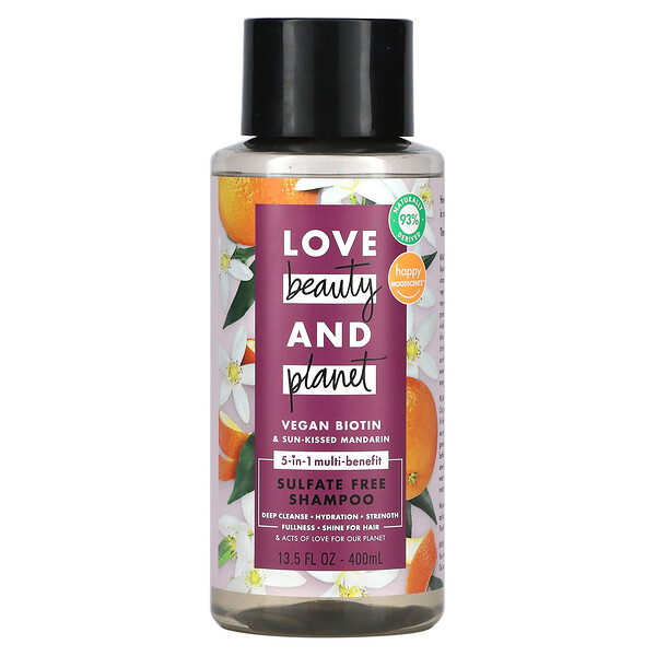Love Beauty and Planet‏, שמפו רב שימושי 5 ב-1, ביוטין טבעוני ומנדרינה, 400 מ"ל (13.5 אונקיות נוזל)