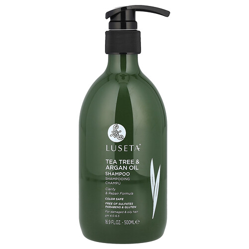 Luseta Beauty Tea Tree & Argan Oil Shampoo, For Damaged & Oily Hair, 16.9 fl oz (500 ml)
