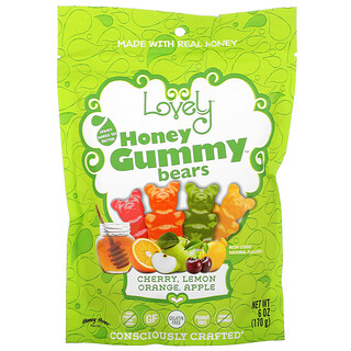 Lovely Candy, Honey Gummy Bears（ハニーグミベア）、チェリー、レモン、オレンジ、リンゴ、170g（6オンス）
