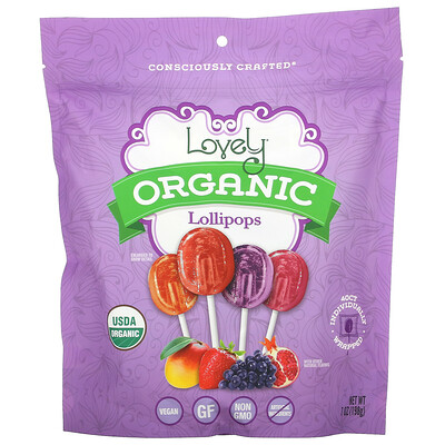 Lovely Candy Organic Lollipops, Assorted Fruit, 40 Individually Wrapped