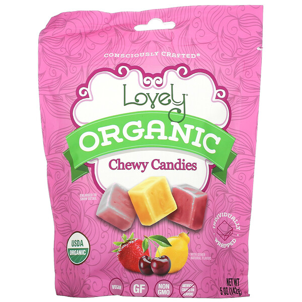 Lovely Candy‏, Organic Chewy Candies, Assorted Fruit, 5 oz (142 g)