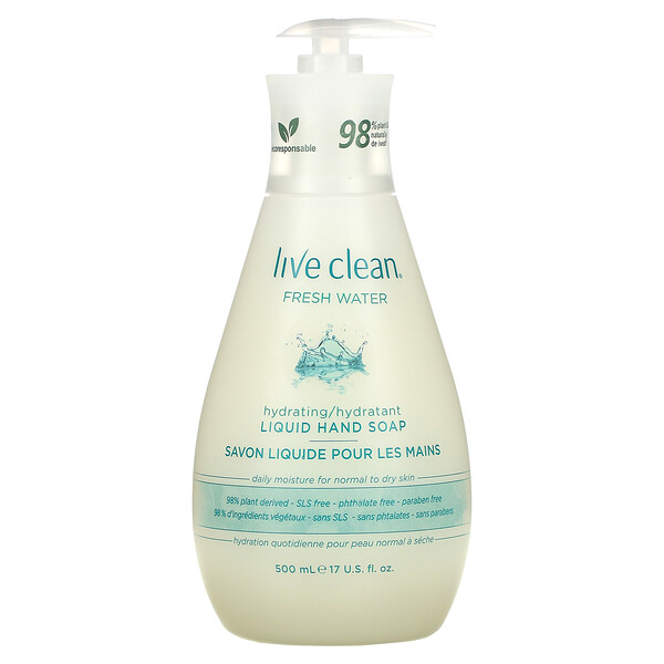 Live Clean, Sabonete Líquido Hidratante para as Mãos, Água Fresca, frasco de 17 oz (500 ml)