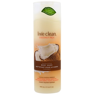 Live Clean Увлажняющий гель для душа, кокосовое молочко, 17 унций (500 мл)