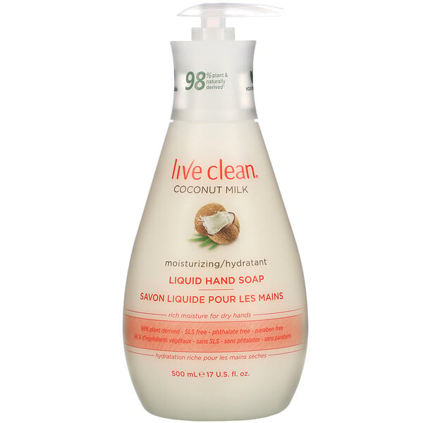 Live Clean, 液体保湿ハンドソープ, ココナッツミルク, 17液量オンス (500 ml)