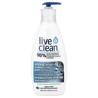 Live Clean, Loción corporal de humectación intensa, Sin fragancia, 532 ml (18 oz. líq.)