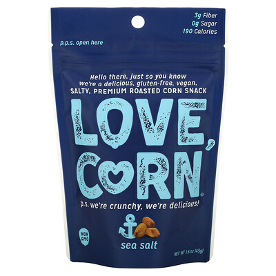 Love Corn Обжаренная кукуруза премиального качества, морская соль, 45 г (1,6 унции)